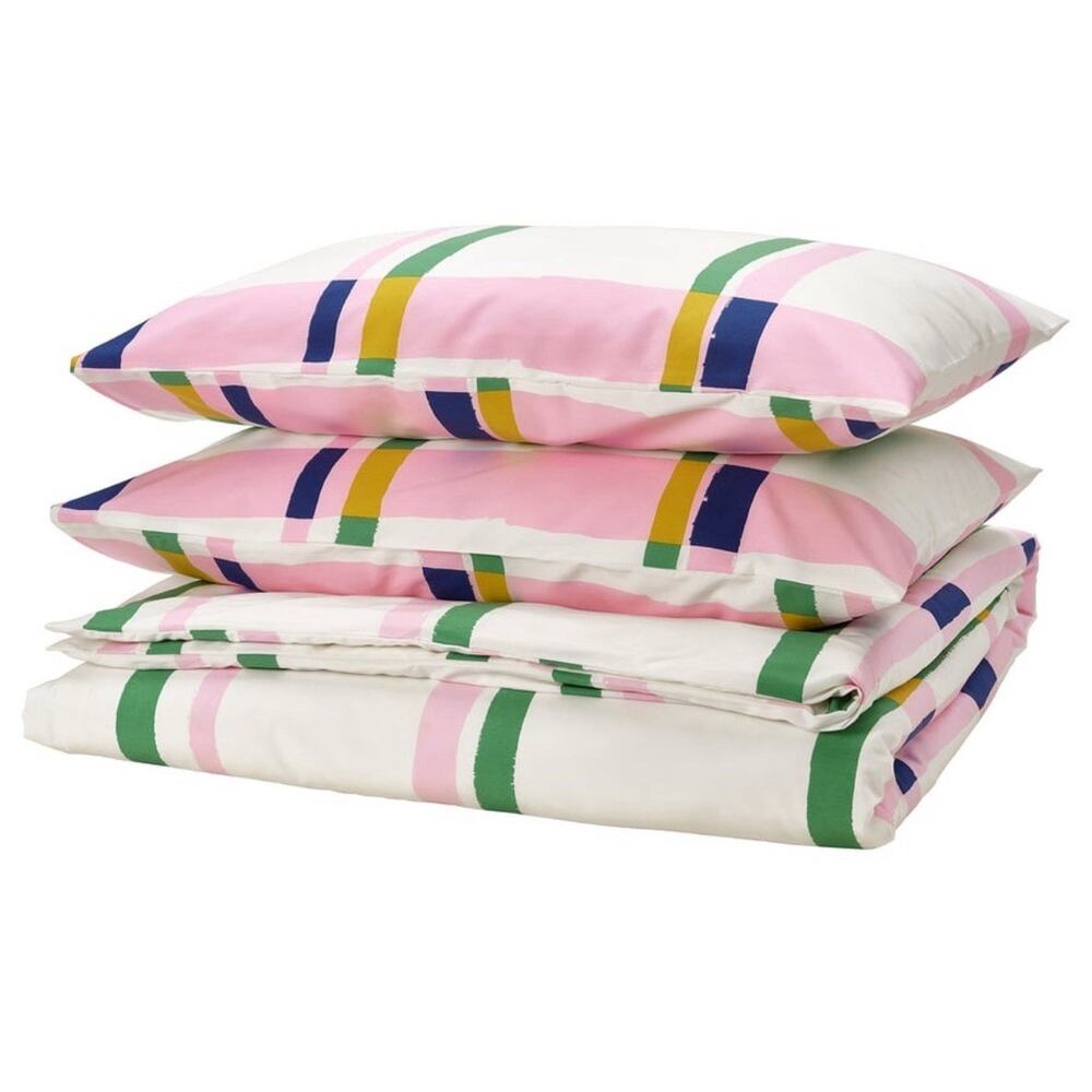 IKEA SYRABLADMAL Duvet Cover and Pillowcases, Pink Check, F/Q (905.792.99) NEW